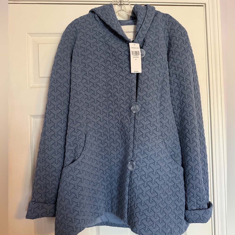 Coldwater Creek Textured Blue Pea Coat Hooded Jacket